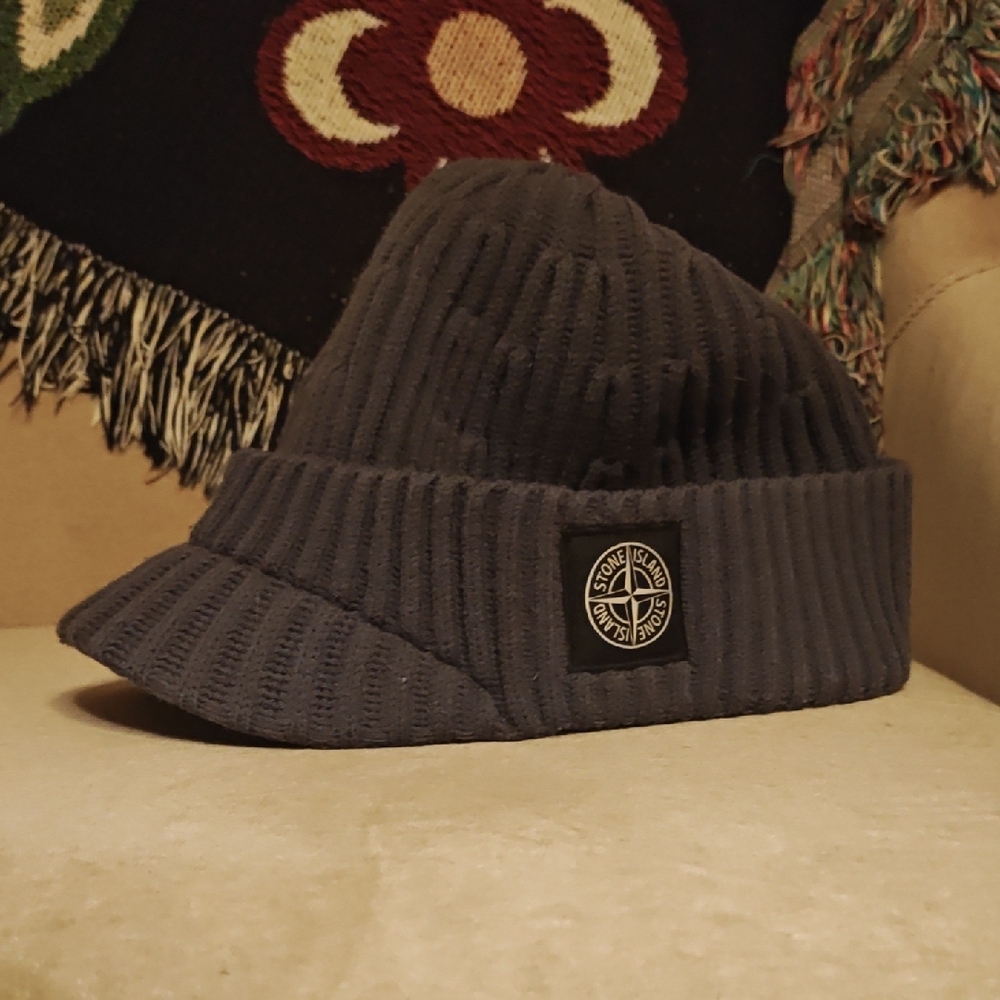 Stone Island Dark Gray Ribbed Hat